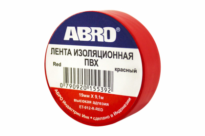 Изолента (красная) ABRO 19мм*9м (0,12 мм), 04259