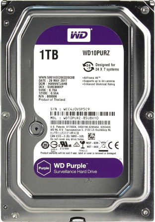 Жесткий диск 1Tb WD Purple SATA III WD10PURZ (5400prm) 64Mb фото 1