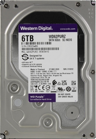 Жесткий диск 6Tb WD Purple Video WD62PURZ (5640rpm) 128Mb фото 1